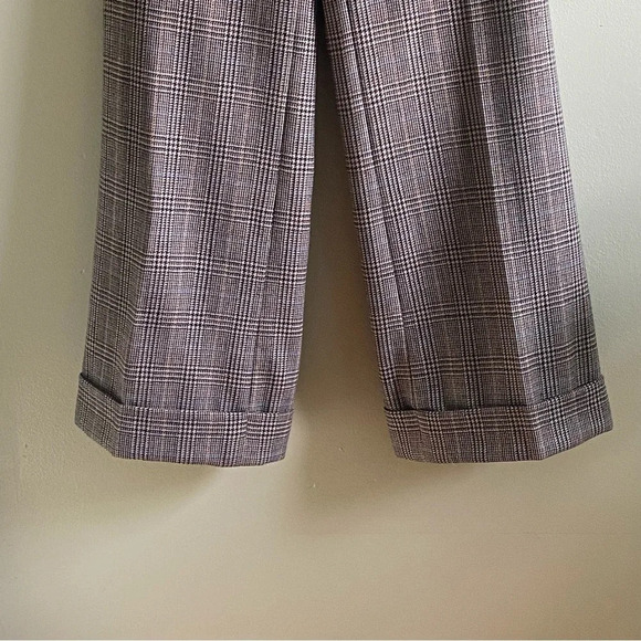 J Crew Favorite Fit wool plaid wide leg cuffed trousers pants. Size 0 - Picture 3 of 6